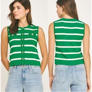 NWT Studio Strut and Bolt Adrianna Striped Knit Sweater Vest Emerald Ivory Small